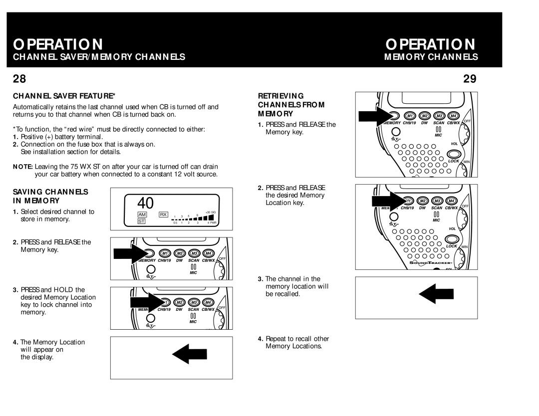 Cobra Electronics 75 WX ST operating instructions Channel SAVER/MEMORY Channels, Memory Channels, Channel Saver Feature 