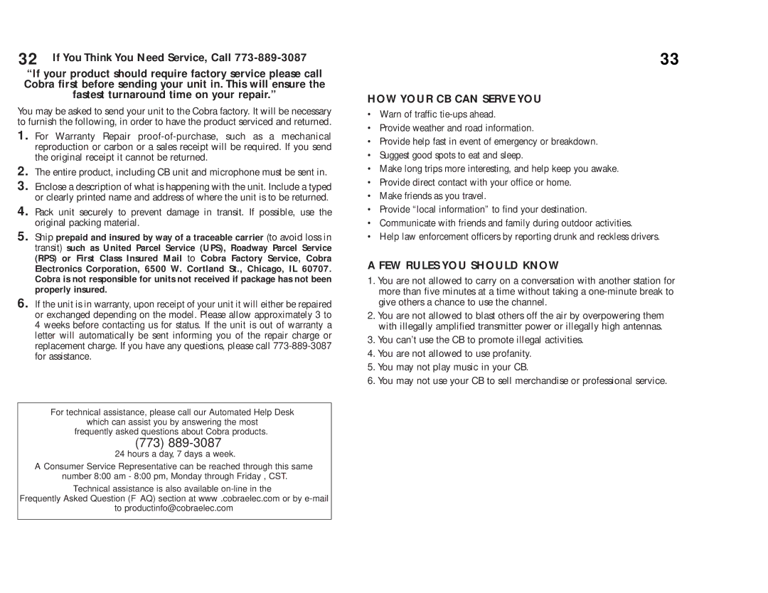 Cobra Electronics 75 WX ST operating instructions HOW Your CB can Serve YOU, FEW Rules YOU should Know 