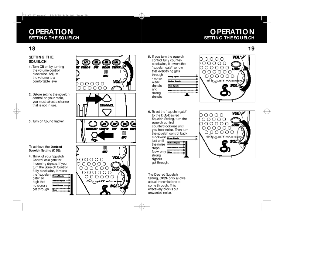 Cobra Electronics 75WX operating instructions Setting the Squelch, Setting Squelch, Squelch Setting DSS 