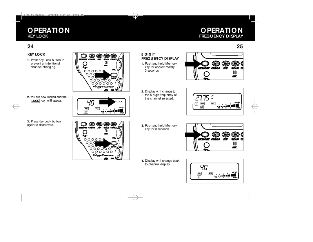 Cobra Electronics 75WX operating instructions KEY Lock, Digit Frequency Display 