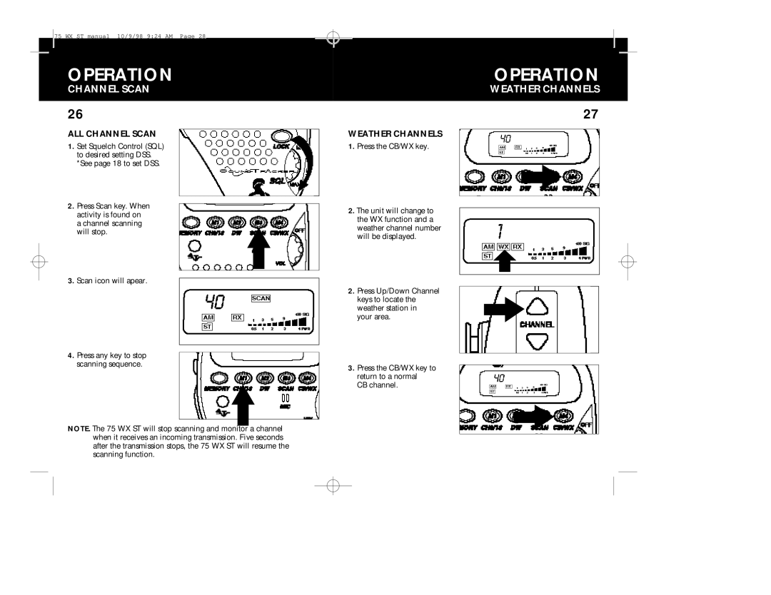 Cobra Electronics 75WX operating instructions Weather Channels, ALL Channel Scan 