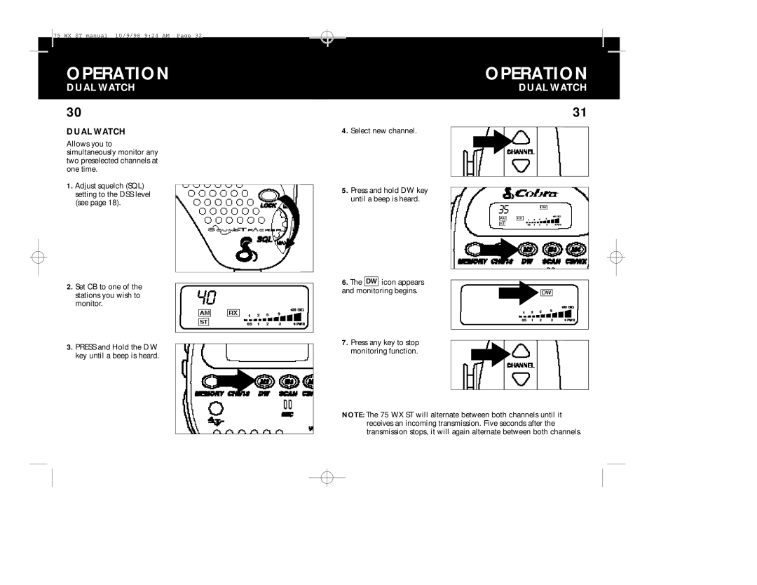 Cobra Electronics 75WX operating instructions Dual Watch 