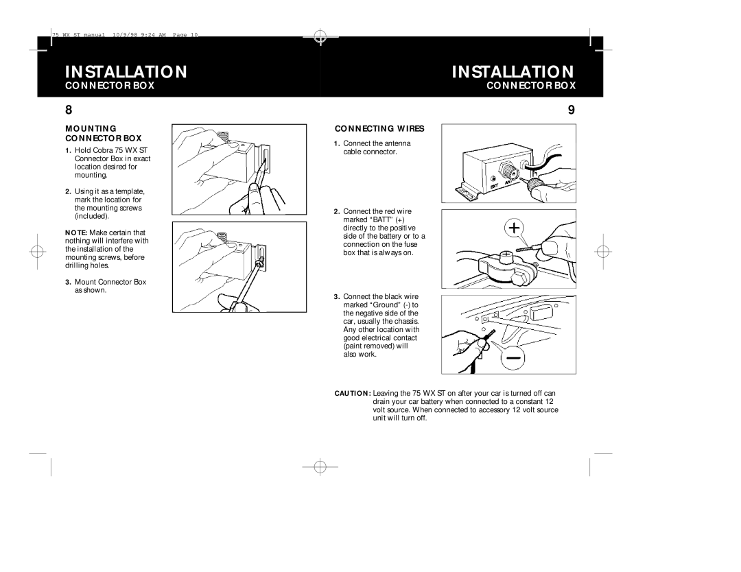 Cobra Electronics 75WX operating instructions Mounting Connector BOX, Connecting Wires 