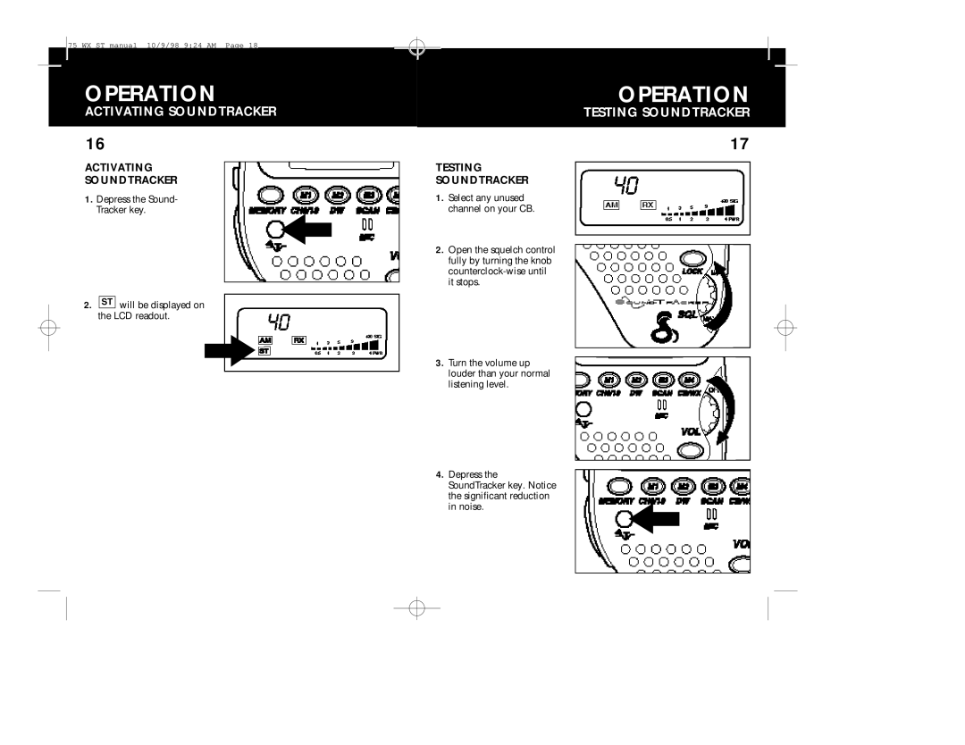 Cobra Electronics 75WX operating instructions Activating Soundtracker, Testing Soundtracker 