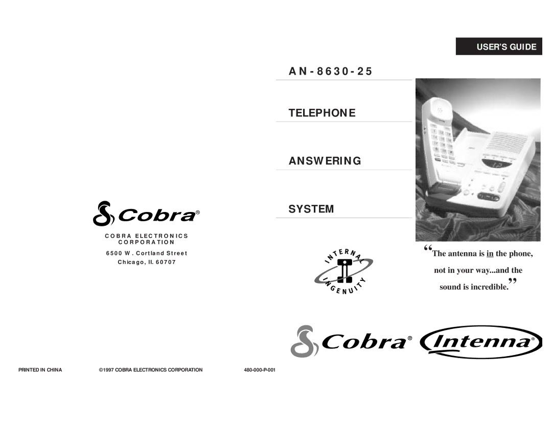 Cobra Electronics AN - 8630 - 25 manual Telephone Answering, 6500 W. Cortland Street Chicago, Il 