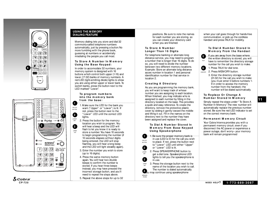 Cobra Electronics C P - 7 2 0 owner manual Using the Memory Dialing Feature 