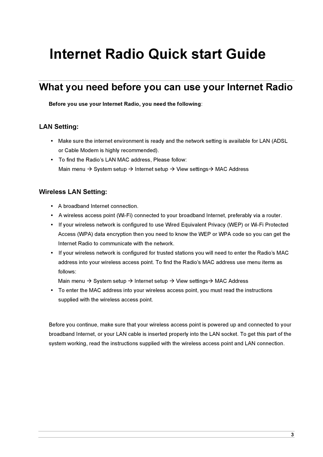 Cobra Electronics CIR 1000 E manual Internet Radio Quick start Guide, What you need before you can use your Internet Radio 