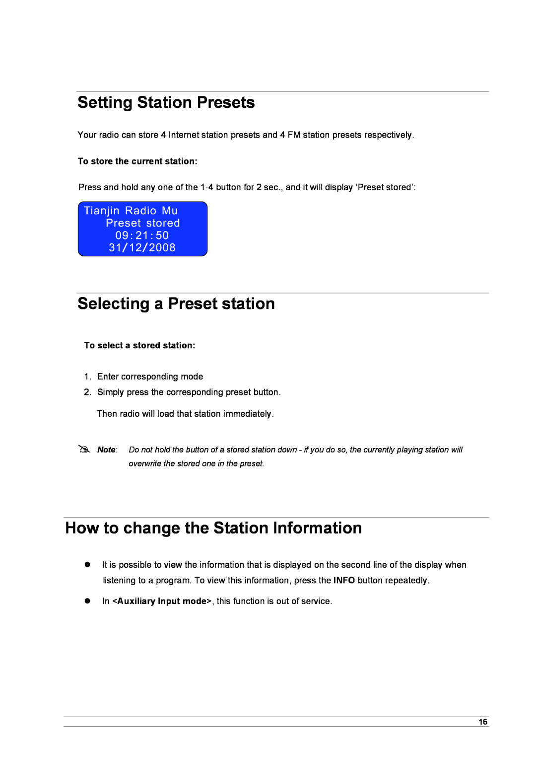 Cobra Electronics CIR 1000 A Setting Station Presets, Selecting a Preset station, How to change the Station Information 