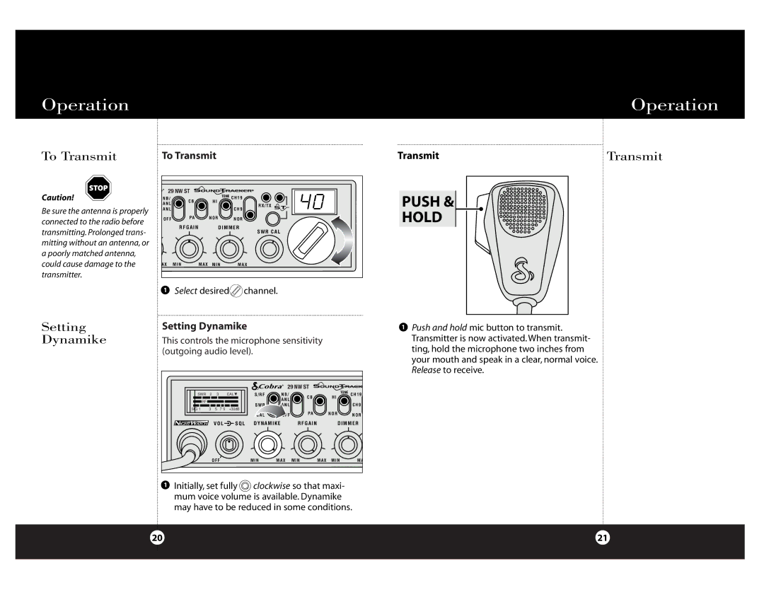 Cobra Electronics Cobra 29 NW ST specifications To Transmit 