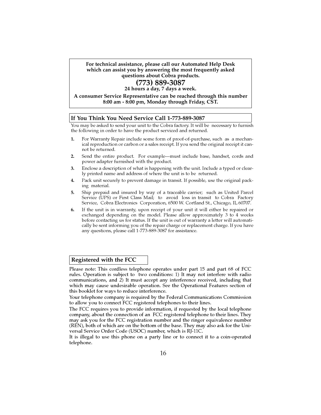 Cobra Electronics CP-2507 operating instructions 773 