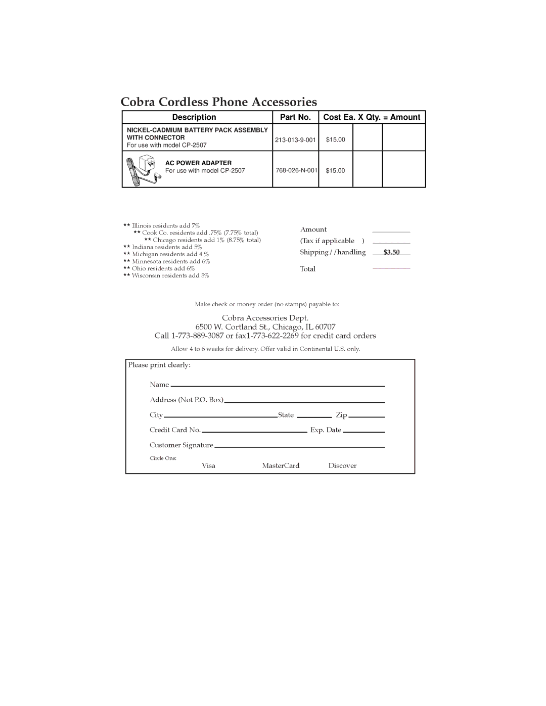 Cobra Electronics CP-2507 operating instructions Cobra Cordless Phone Accessories 