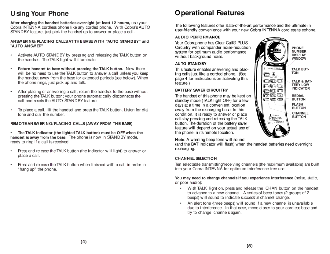 Cobra Electronics CP-705 operating instructions Using Your Phone, Operational Features 