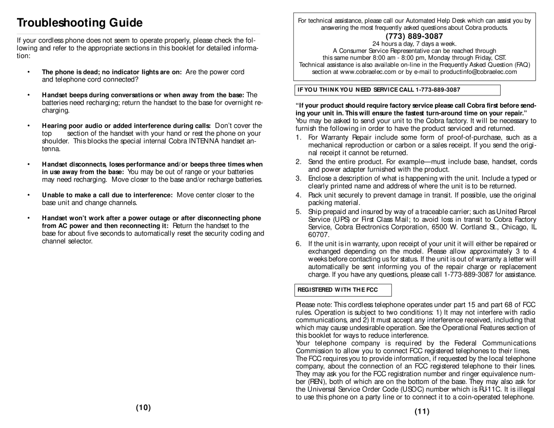 Cobra Electronics CP-705 operating instructions Troubleshooting Guide, 773 