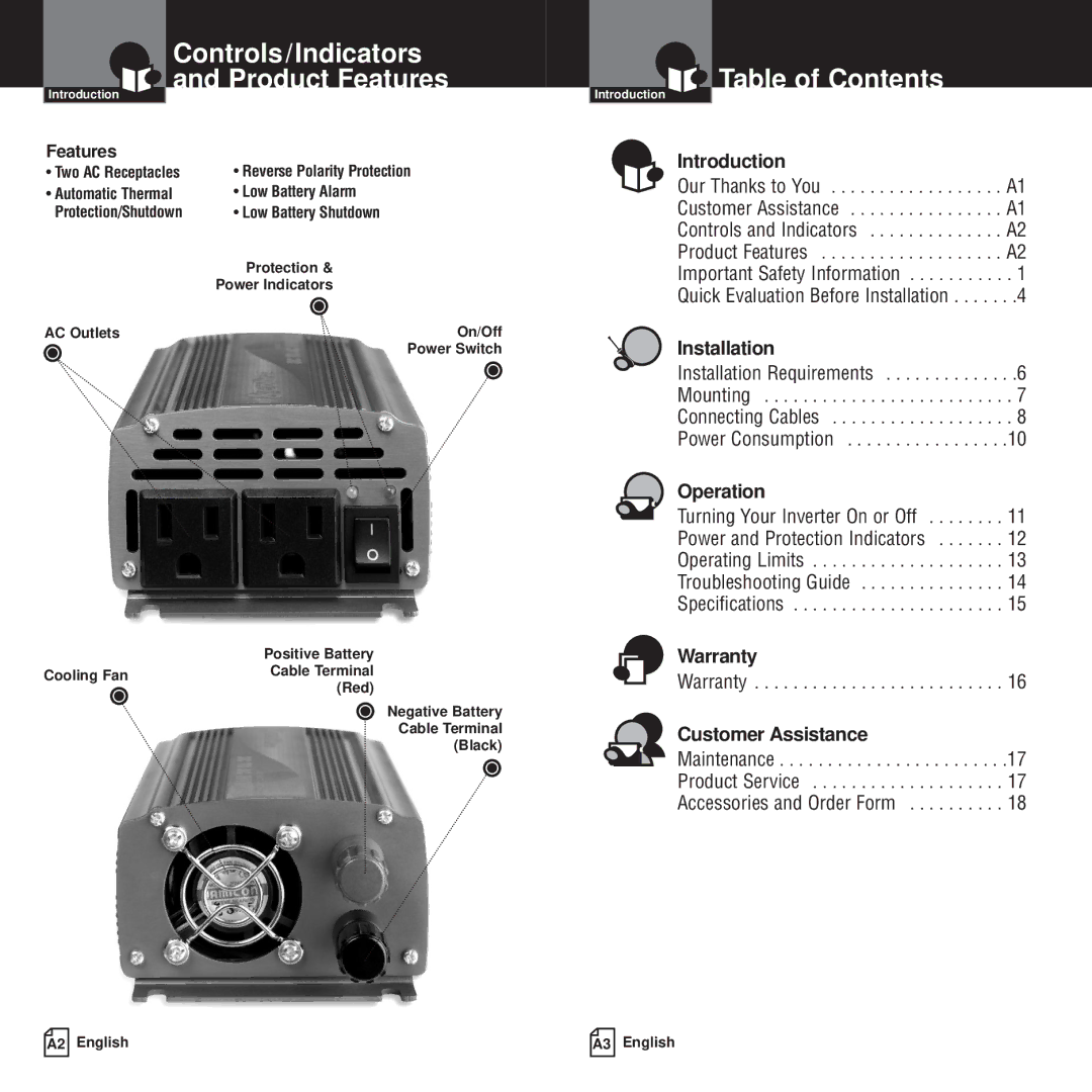 Cobra Electronics CPI 400 owner manual Controls /Indicators and Product Features, Table of Contents 