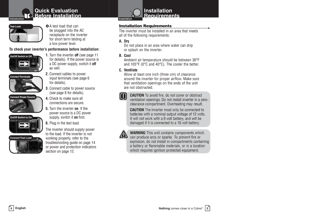 Cobra Electronics CPI 450 warranty Installation Requirements 