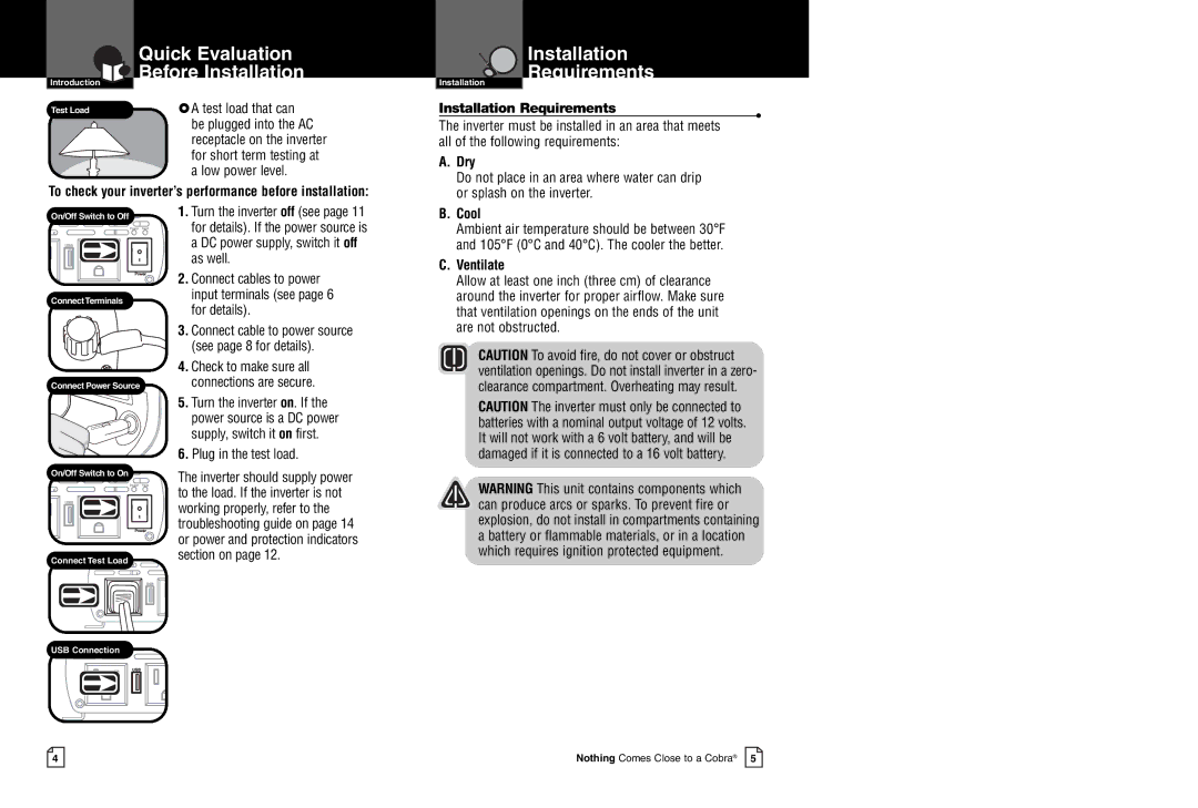 Cobra Electronics CPI 480 owner manual Installation Requirements, InstallationRequirements, Dry, Cool, Ventilate 