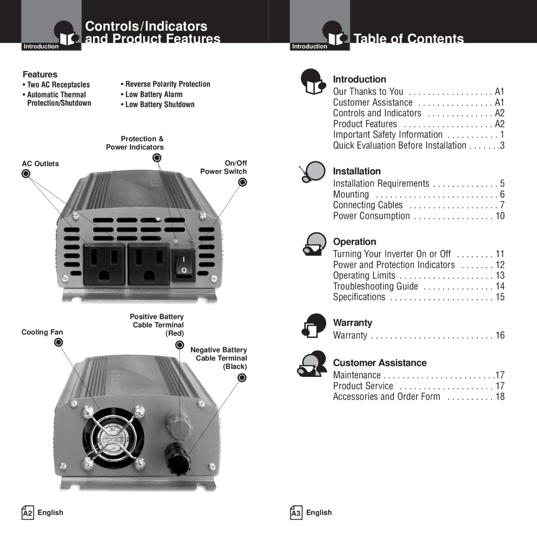 Cobra Electronics CPI 800 owner manual Controls /Indicators and Product Features, Table of Contents 