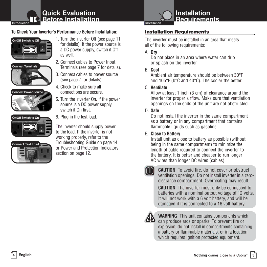 Cobra Electronics CPI 800 owner manual Installation Requirements 