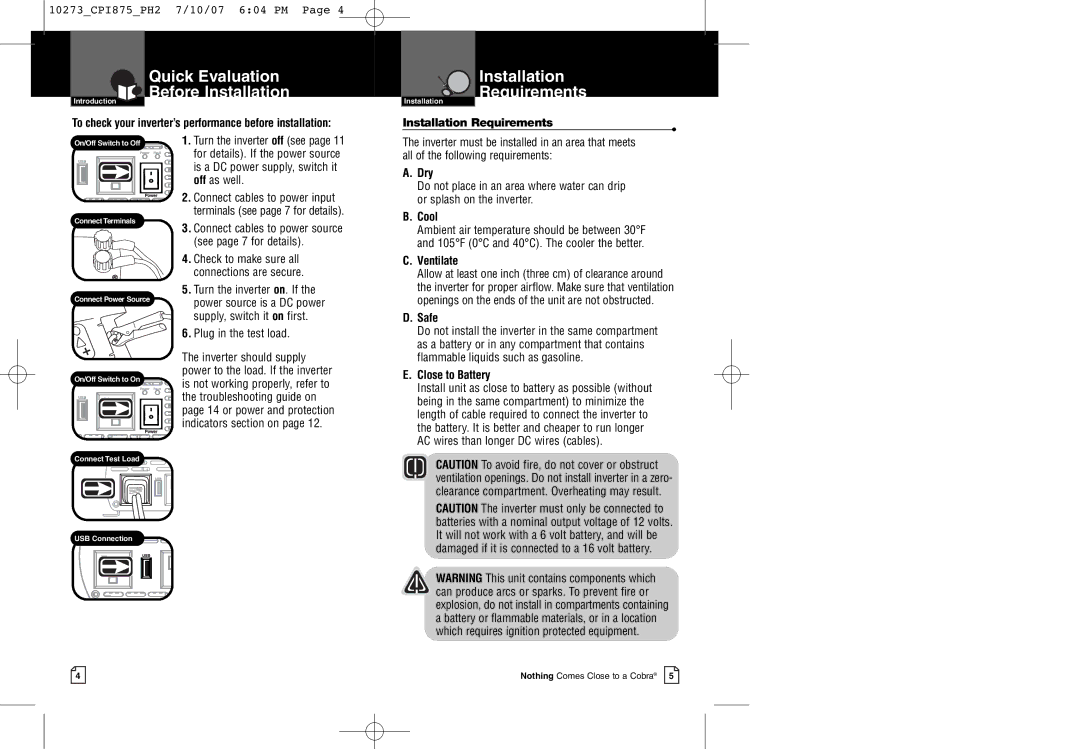 Cobra Electronics CPI 875 warranty Installation Requirements 