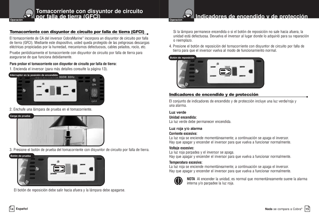 Cobra Electronics CPI M400 manual Indicadores de encendido y de protección 