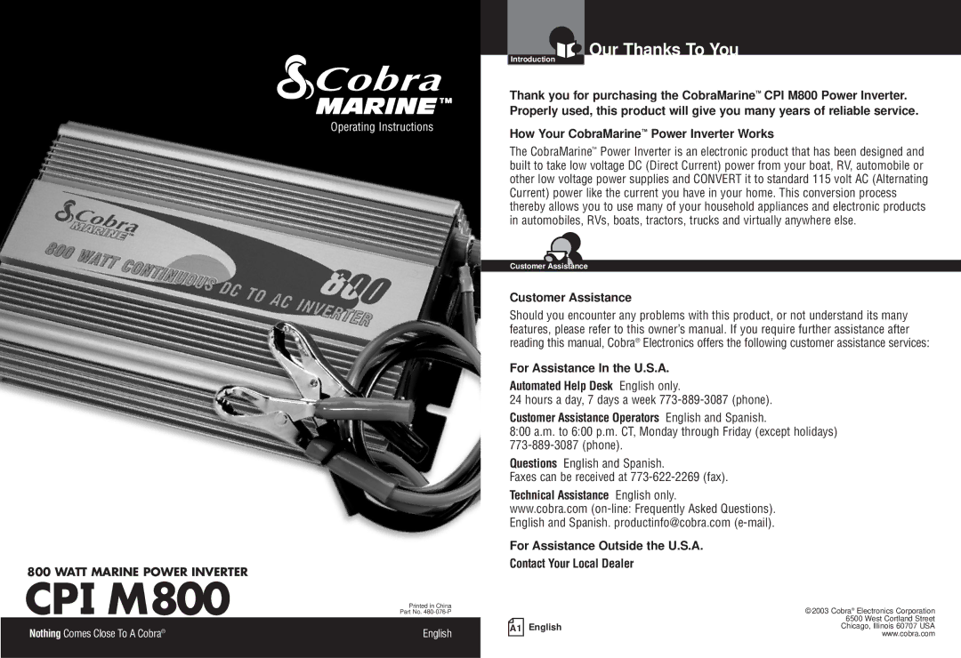 Cobra Electronics CPI M800 owner manual Our Thanks To You, How Your CobraMarine Power Inverter Works 