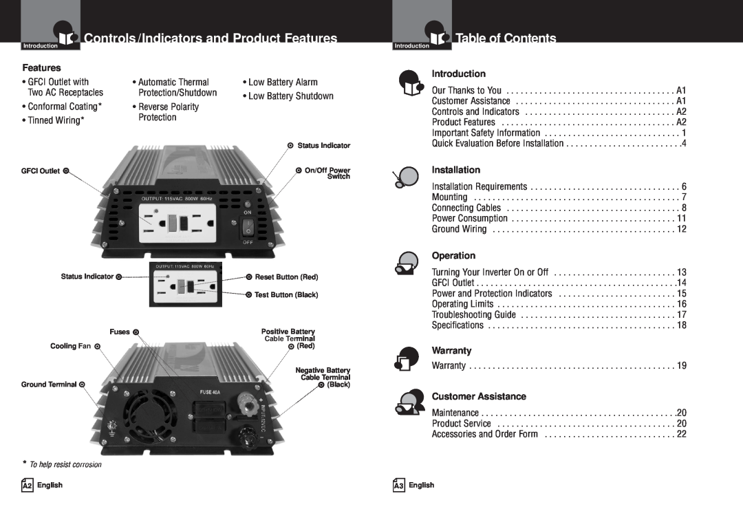 Cobra Electronics CPI M800 Controls/Indicators and Product Features, Table of Contents, Introduction, Installation 