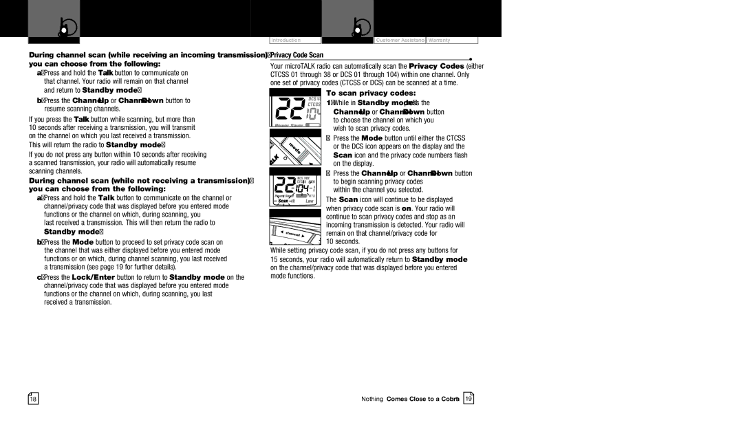 Cobra Electronics CXR725 owner manual Return to Standby mode, If you press the Talk button while scanning, but more than 