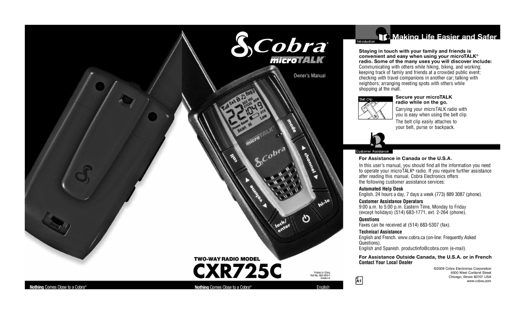 Cobra Electronics CXR725C owner manual Making Life Easier and Safer 