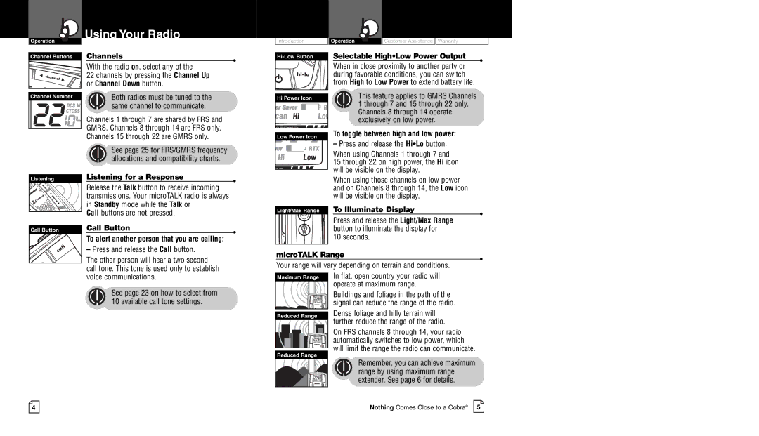 Cobra Electronics CXR750 owner manual To alert another person that you are calling, To toggle between high and low power 