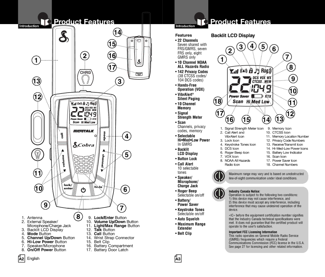 Cobra Electronics CXR800C owner manual Product Features, Features Channels 