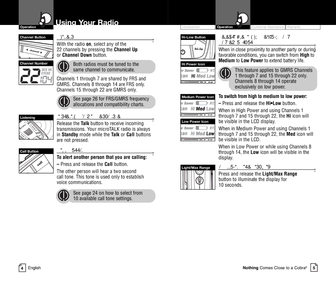 Cobra Electronics CXR800C owner manual Listening for a Response, Call Button, To alert another person that you are calling 