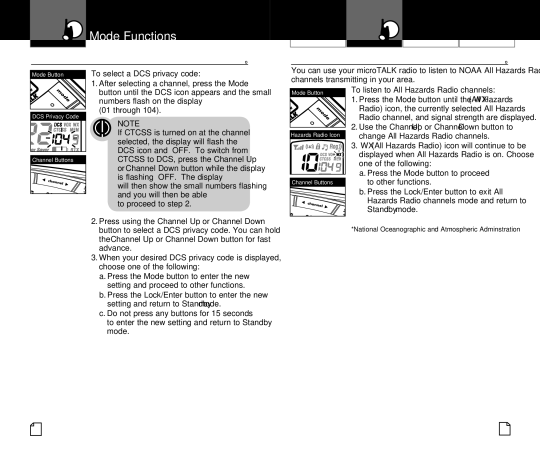 Cobra Electronics CXR825 owner manual Set DCS Privacy Codes, Through, To listen to All Hazards Radio channels 