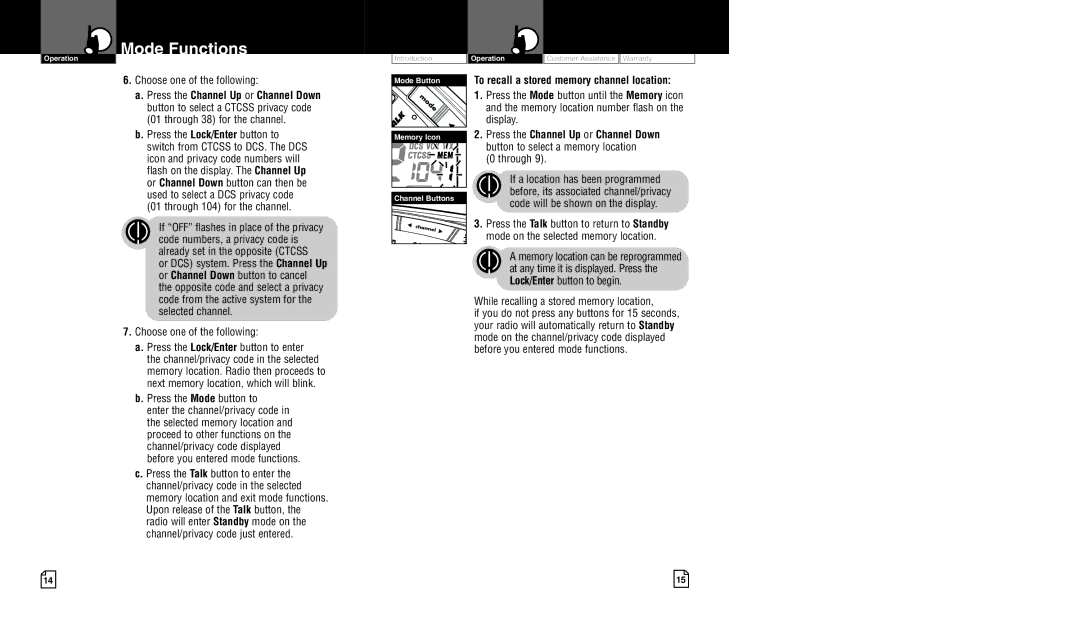 Cobra Electronics CXR850 owner manual Press the Mode button to, To recall a stored memory channel location 