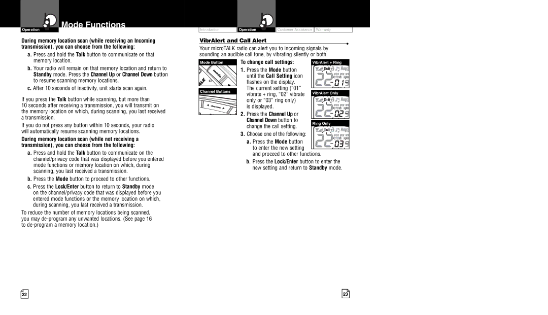 Cobra Electronics CXR850 owner manual VibrAlert and Call Alert, To change call settings 