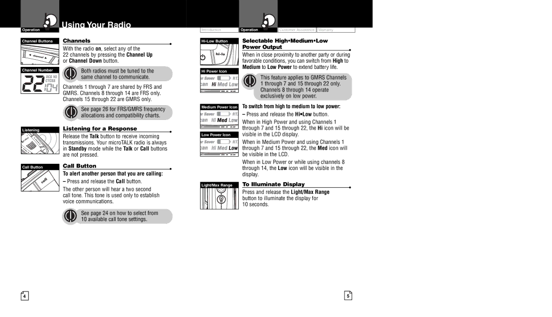 Cobra Electronics CXR850 owner manual Listening for a Response, Call Button To alert another person that you are calling 