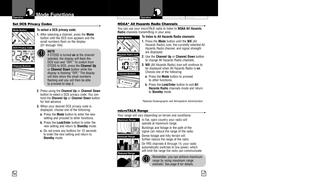 Cobra Electronics CXR850 owner manual Set DCS Privacy Codes, To select a DCS privacy code, NOAA* All Hazards Radio Channels 