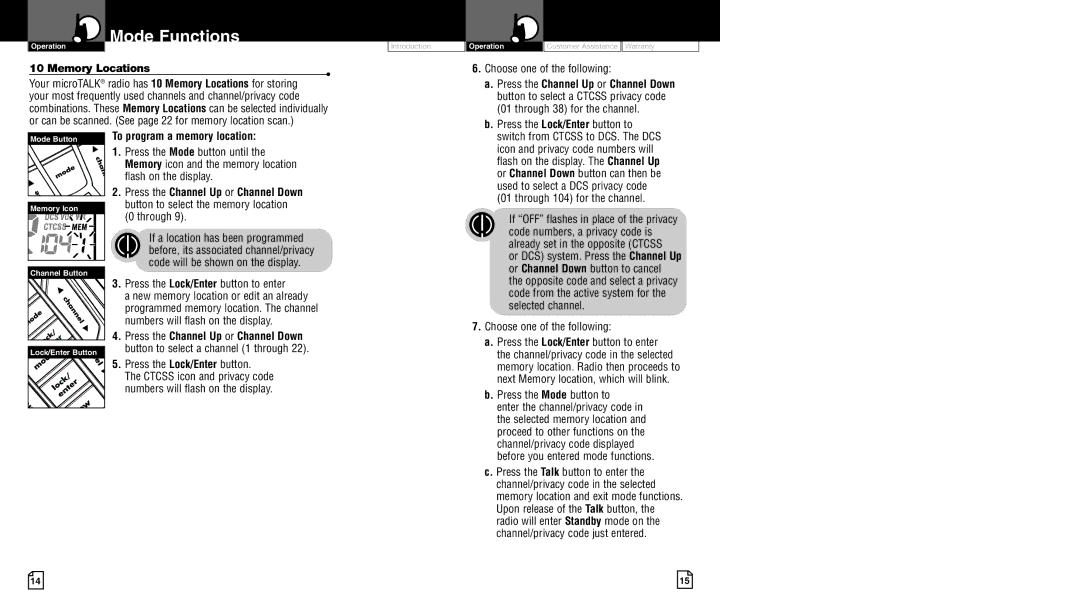 Cobra Electronics CXR900 owner manual Memory Locations, To program a memory location 