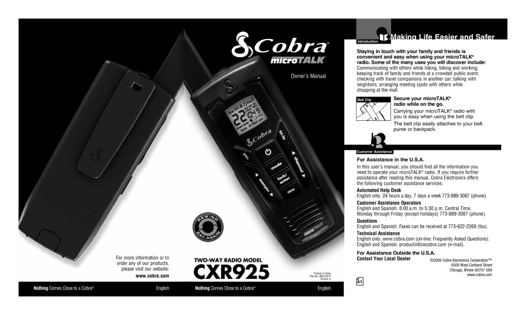 Cobra Electronics CXR925 owner manual Staying in touch with your family and friends is, Secure your microTALK, Questions 