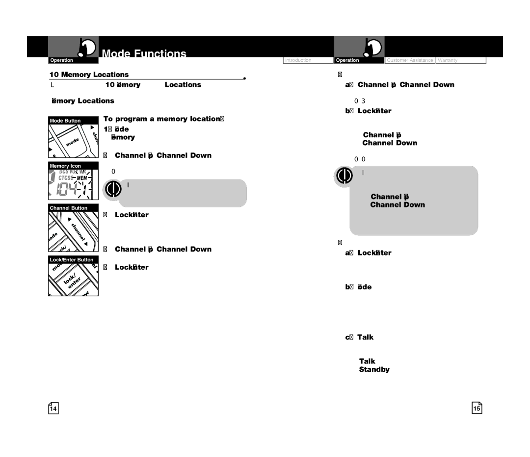 Cobra Electronics CXR925 owner manual Memory Locations, To program a memory location 