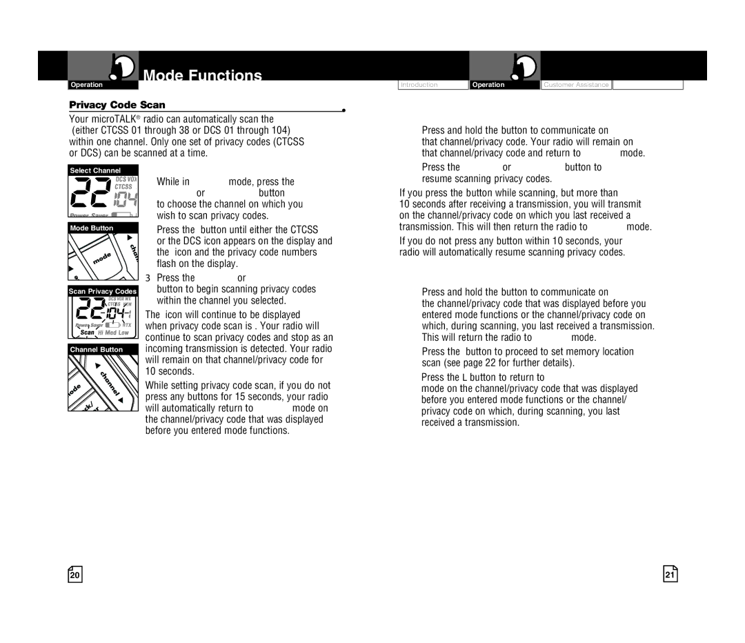 Cobra Electronics CXR925 owner manual Privacy Code Scan, Or DCS can be scanned at a time, To scan privacy codes 