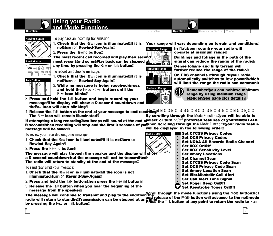 Cobra Electronics CXR925 owner manual Using your Radio and Mode Functions 