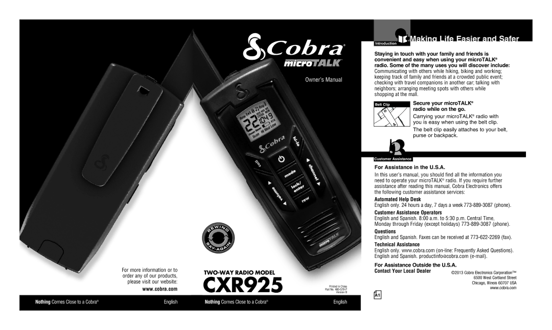 Cobra Electronics CXR925 owner manual Staying in touch with your family and friends is, Secure your microTALK, Questions 