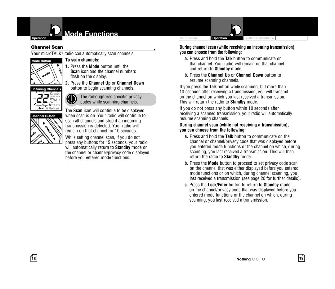 Cobra Electronics CXR925 Channel Scan, To scan channels, If you press the Talk button while scanning, but more than 