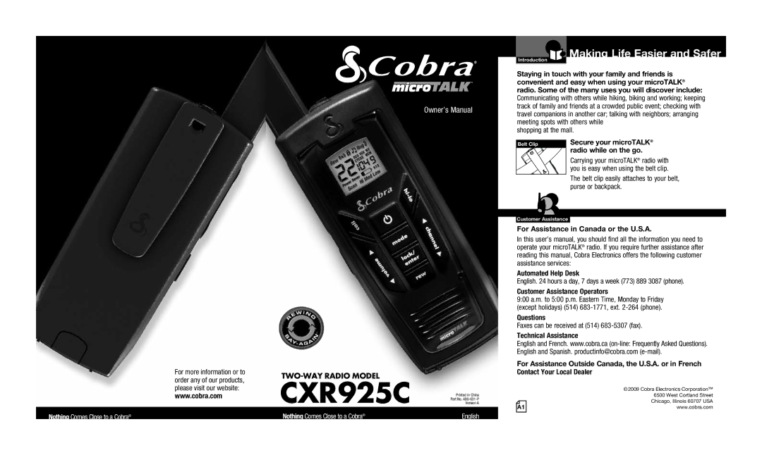 Cobra Electronics CXR925C owner manual Making Life Easier and Safer, Radio while on the go 