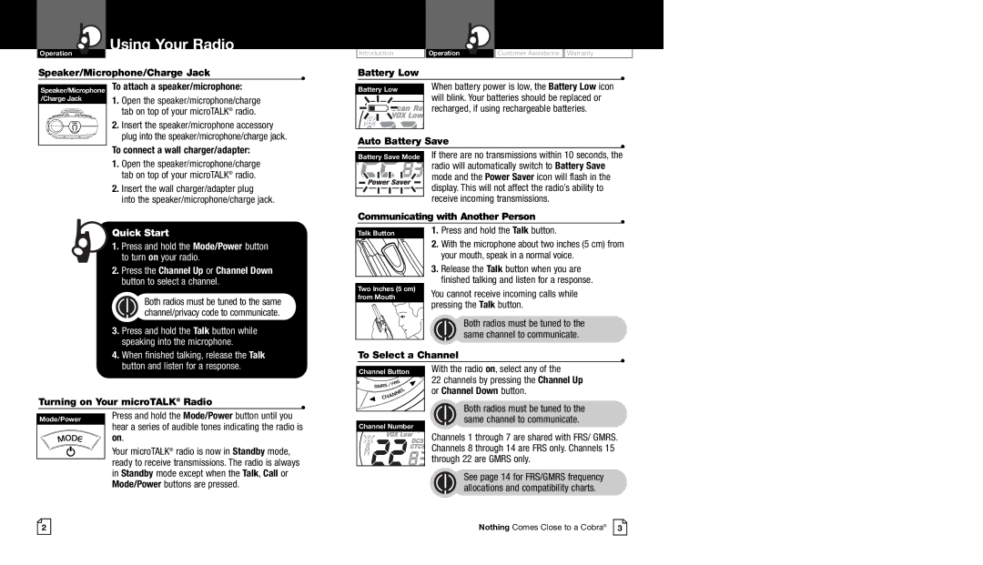 Cobra Electronics CXT225 owner manual Using Your Radio 