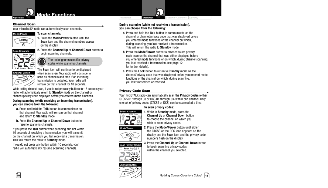 Cobra Electronics CXT225 owner manual Channel Scan 