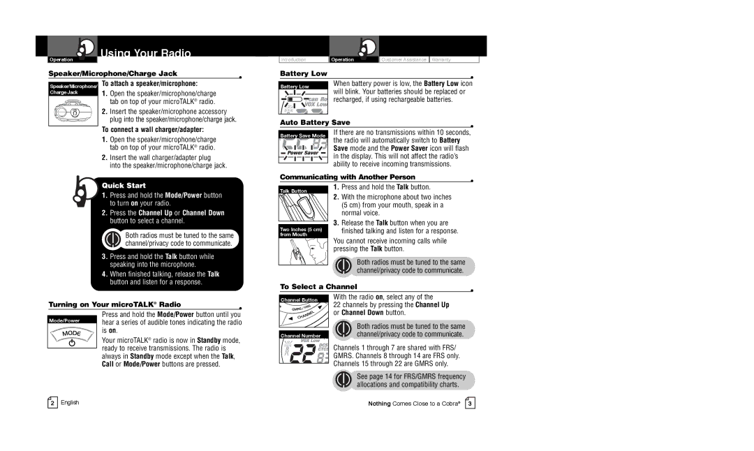 Cobra Electronics CXT225C owner manual Using Your Radio 