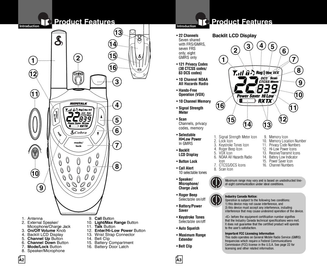 Cobra Electronics CXT400C owner manual Product Features, Backlit LCD Display 