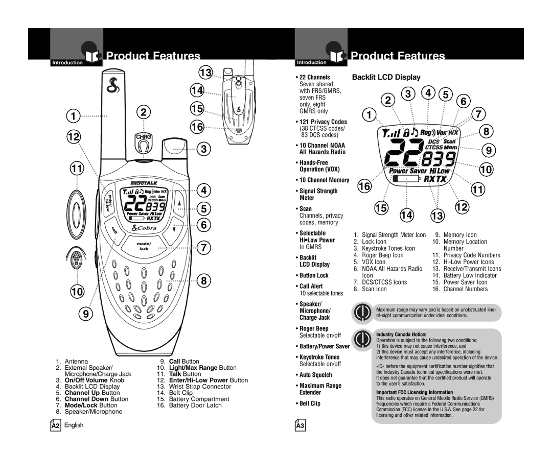 Cobra Electronics CXT420C owner manual Product Features, Mode/Lock Button 