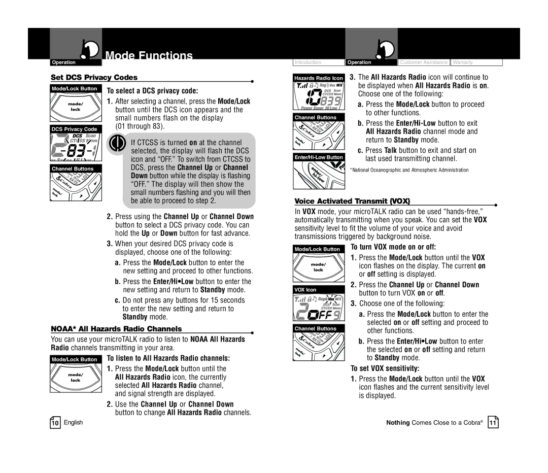 Cobra Electronics CXT420C To select a DCS privacy code, Choose one of the following, To other functions, Standby mode 